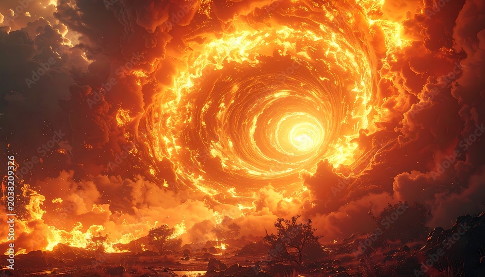 Obraz premium Swirling fiery vortex in dark sky.