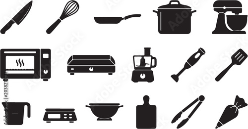 Foto Collection of kitchen utensils and appliances icons.