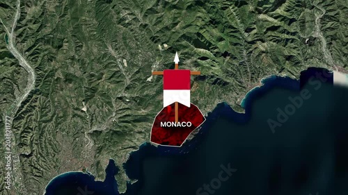 Animated map graphic showing the principality of Monaco with its flag overlayed, motion video