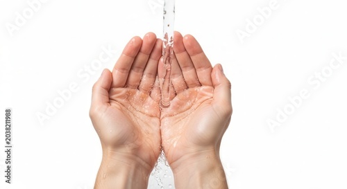 Hands cupped catching clear water flow.