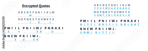 Foto Encrypted quote puzzle with substitution cipher solution worksheet