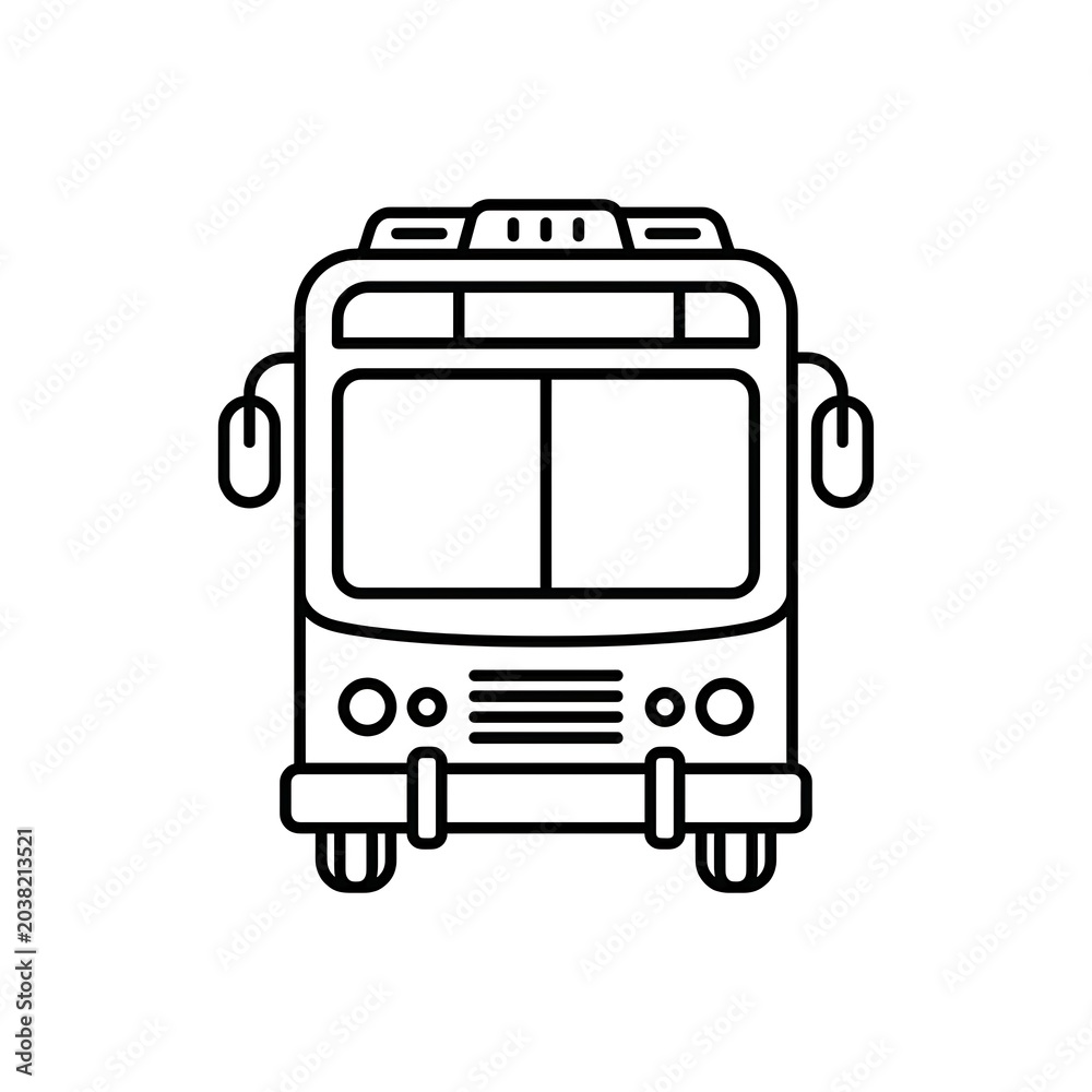 Fototapeta premium Front view of outlined bus illustration for transportation design