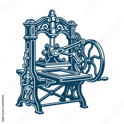 Vintage Printing Press Machine Illustration
