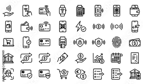 Tableau sur toile Modern contactless pay linear icon collection with editable stroke for mobile ba