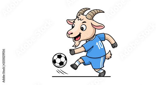 Fotografia Cartoon Goat Playing Soccer - Funny Animal Athlete Kicking Football