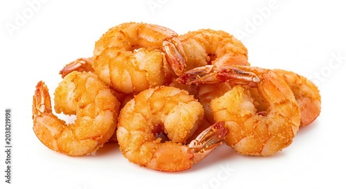 Pile of Cooked Shrimp Isolated on White Background.