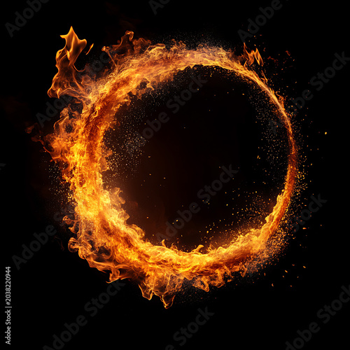 Flying sparks, glowing embers, fire particles