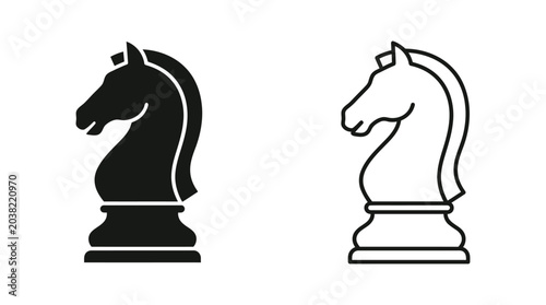Tableau sur toile Chess Knight Silhouettes In Black And White Linear Style