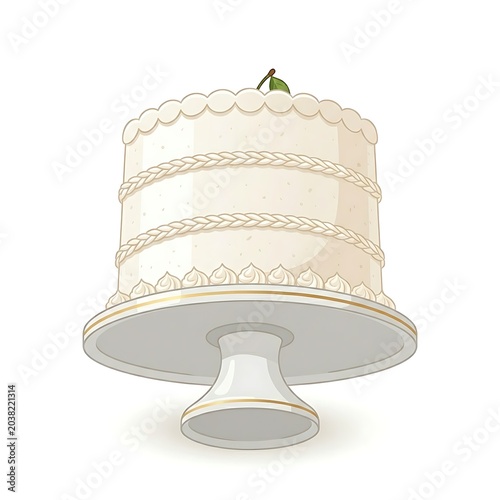 Elegant white frosted cake on a pedestal isolated on white background