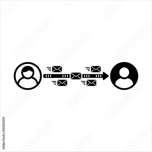 Email communication process illustrated with icons and arrows on white