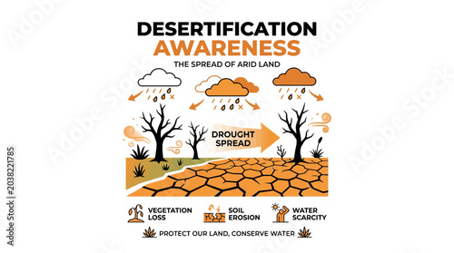 Photos Desertification Awareness: Arid Land Spread, Drought, Soil Erosion, Water Scarci