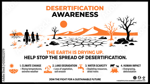Принти на полотні Desertification Awareness: Earth Drying Up, Climate Change Impact