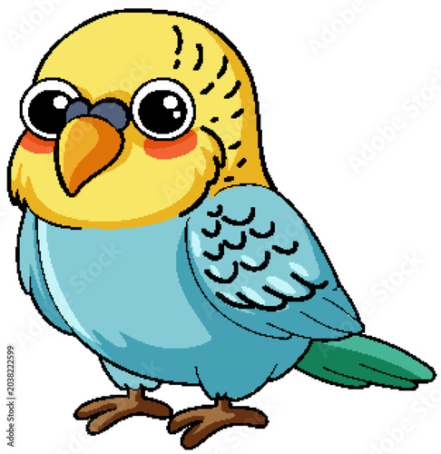 Cute Blue and Yellow Budgie Vector Illustration on White Background