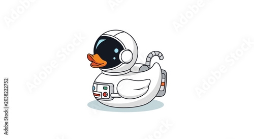 Quadro su tela Cute astronaut duck toy in space suit, isolated on white background