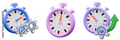 3D Stopwatch Productivity Icon for Workflow and Time Project Management and Task Management element design concept