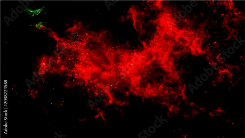 Bild auf Leinwand Microscopic view of red fluorescent bacterial colonies in a petri dish, showing
