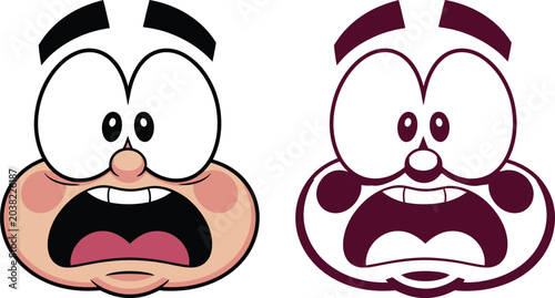 Fényképezés Cartoon faces, emotive expressions, shocked and surprised, colorful vector icons