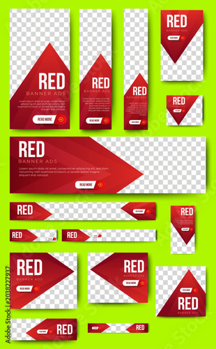 Set bundle of ads banner template design with red background. vector