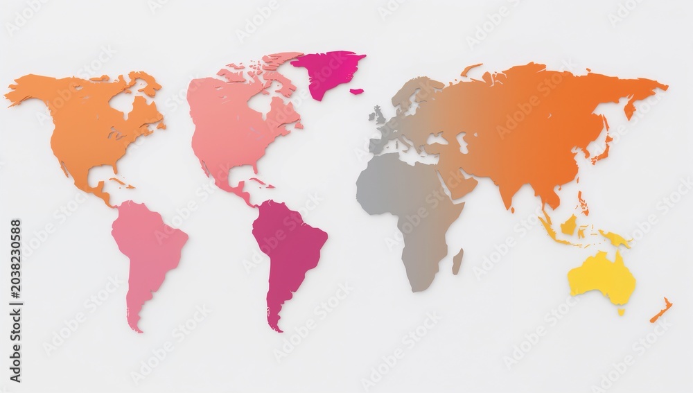 Fototapeta premium Colorful World Map Illustration with Brightly Colored Continents and Countries