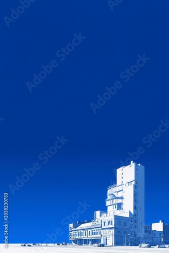 Abstract Architectural Scene with Blue Sky Background