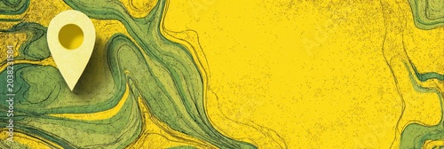 Abstract Swirls of Yellow and Blue with Pin Symbol