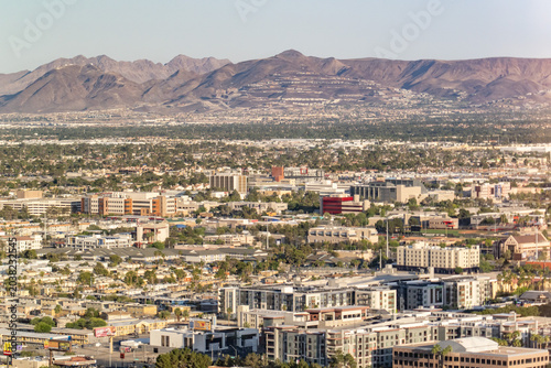 In the distance are MacDonald Highlands (Henderson) and Black Mountain (McCullough Range).Las Vegas Valley, Clark County, Nevada.Basin and Range Province, Mojave Desert. from Encore Las Vegas
