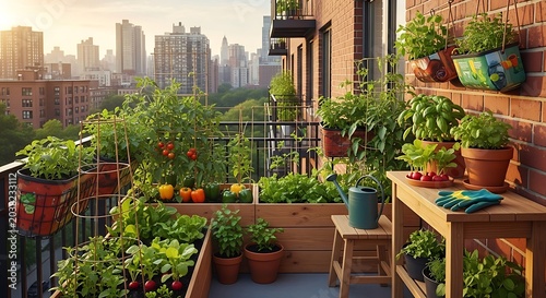 Balcony garden provides a lush green sanctuary in the city center.