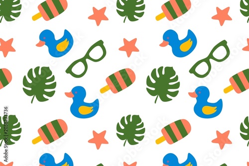 Tableau sur toile Summer Vacation Pattern with Rubber Ducks and Sunglasses