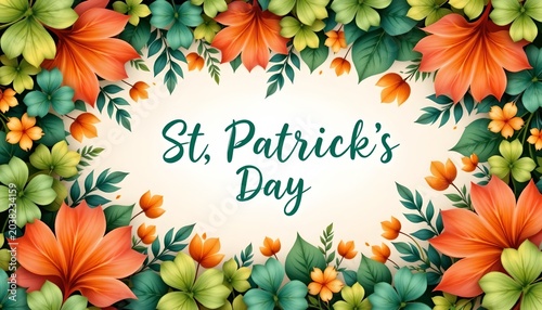 Vibrant Watercolor St Patricks Day Frame with Botanical Accents