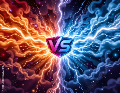 Cosmic Duel with Fiery and Icy Forces Futuristic Style
