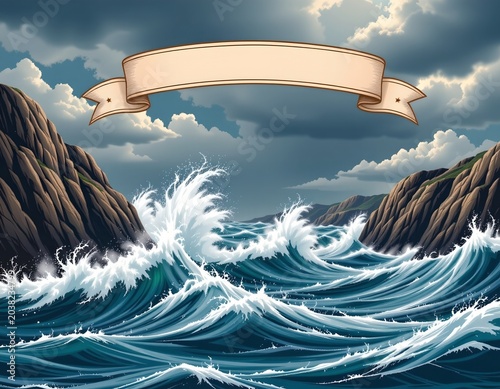 Stormy Sea Clash with Cliffs Vintage Maritime Style