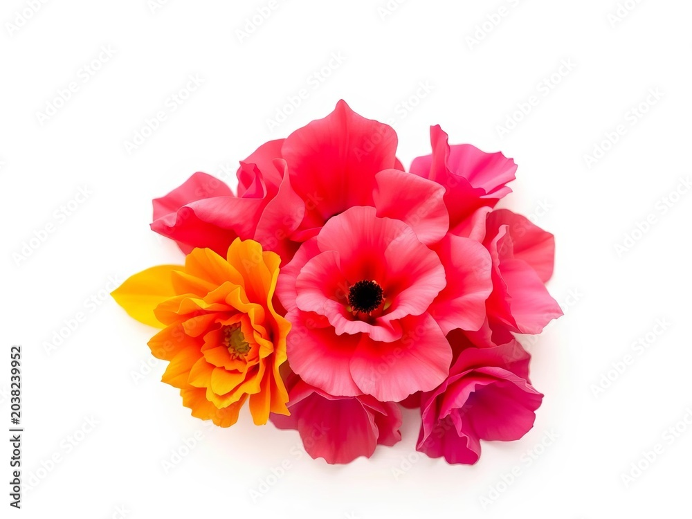 Fototapeta premium Vibrant Pink and Orange Floral Arrangement Isolated on White