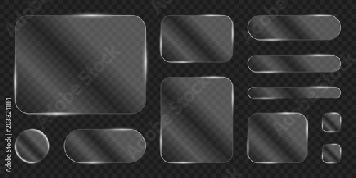 Cuadro en lienzo Liquid glass button interface, transparent glass panel banner set, light frame set for smartphone and web app
