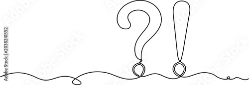 Quadro su tela Continuous line drawing Question mark, exclamation mark, line art, vector punctu