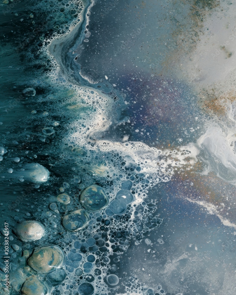 Fototapeta premium Abstract Ocean Wave with Bubbles and Swirls