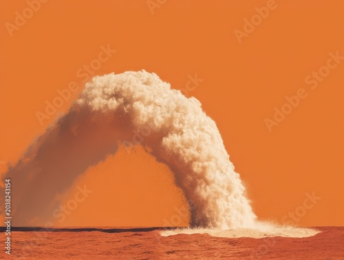Dramatic Water Splash Against Vibrant Orange Sky