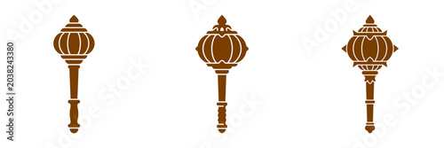 Foto Gada Mace Weapon Icon Set In Indian Traditional Style