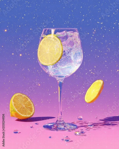 Refreshing Lemon Drink in Vibrant Colorful Setting