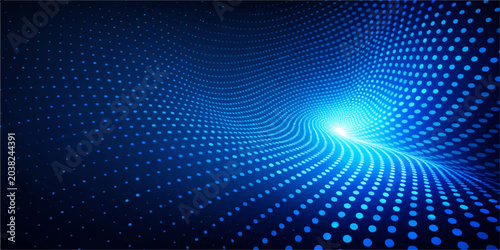 Photos Blue Digital Spiral Technology Background: Futuristic Dotted Wave Network Abstra