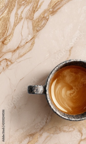 Elegant Coffee Cup on Marble Surface with Swirls