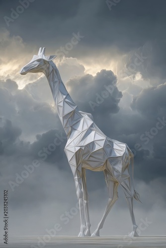 Abstract Giraffe Sculpture in Dramatic Cloud Scene