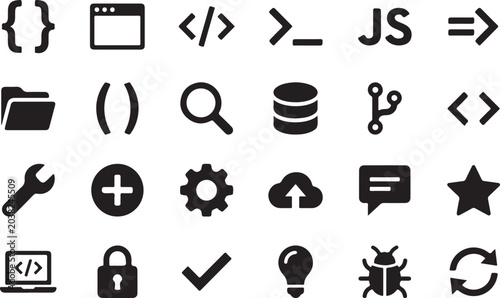 Fényképezés A comprehensive collection of black vector programming and software development