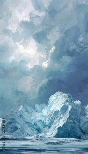 Majestic Icebergs Under Dramatic Cloudy Sky