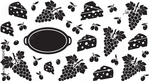 Canvastavla Black and white vector graphic illustration featuring an elegant serving platter