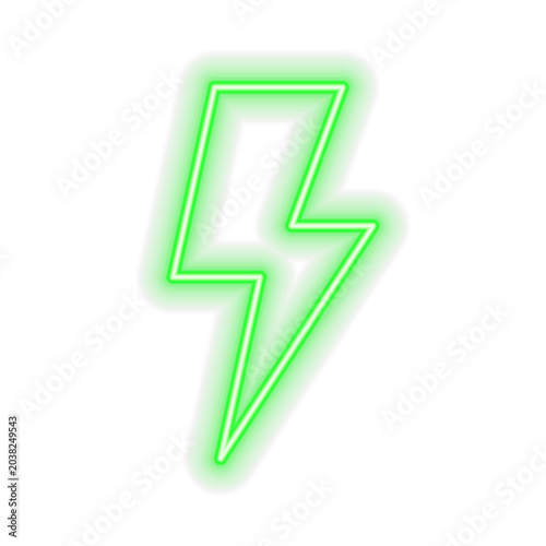 Green neon lightning bolt icon isolated on transparent background PNG