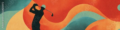 Silhouette of Golfer Against Colorful Abstract Background
