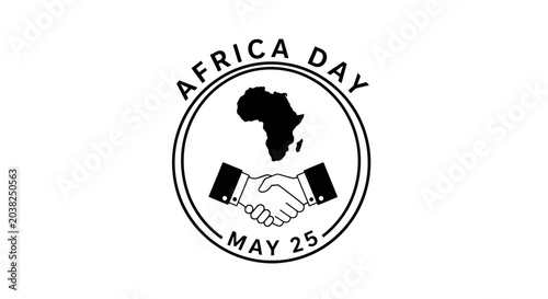 Canvastavla Africa Day May 25 commemorative seal vector, African continent map with handshak