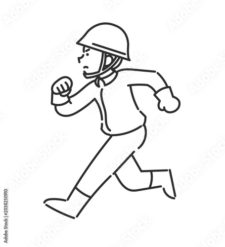走る消防士の男性のイラスト　線画のみ