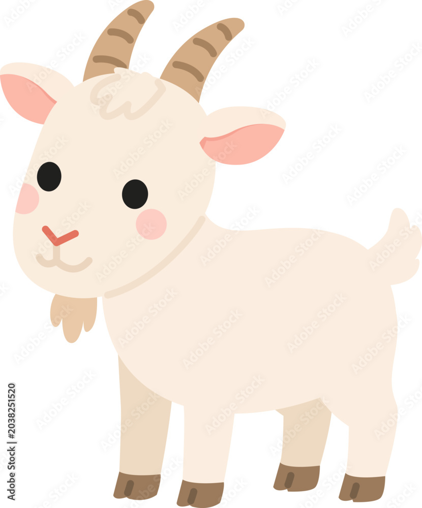 Fototapeta premium Cute White Goat Flat Vector Illustration