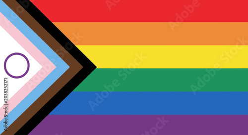 Progress Pride Flag with Intersex Inclusion, LGBTQ+ Rainbow Flag Vector Illustration, Inclusive Queer Community Symbol for Pride Month Events